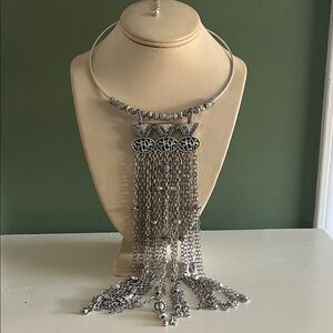 Chico's Vintage Silver-Tone Fringe Tassel Statement Necklace